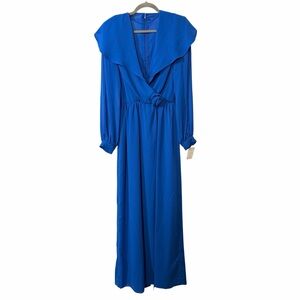 Vintage Miss Elliette California Sapphire Blue Maxi Dress with Dramatic Collar